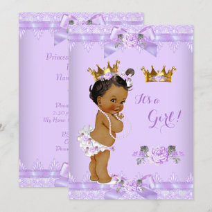 Convite Chuva de Bebê Princesa Rosa Lilás Renda Étnica