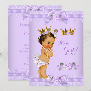Convite Chuva de Bebê Princesa Rosa Lilás Roxo Renda Moren