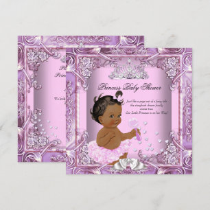 Convite Chuva de Bebê Princesa Rosa Lilás Tutu Étnico