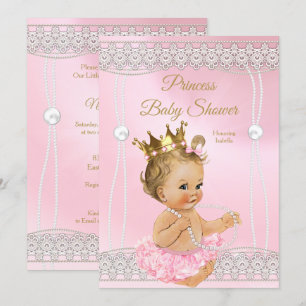 Convite Chuva de Bebê Princesa Rosa pérola laço loira