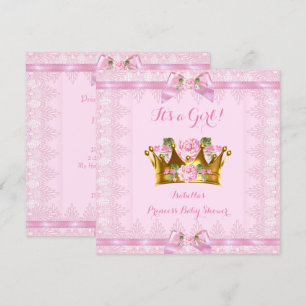Convite Chuva de Bebê Princesa Rosa Pink Laço de Renda