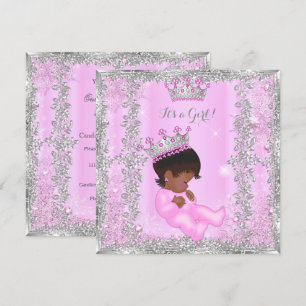 Convite Chuva de Bebê Princesa Rosa Prata Afro-Americana