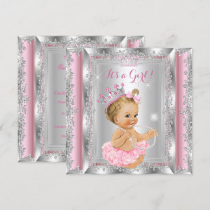 Convite Chuva de Bebê Princesa Rosa Prata Tutu Loira