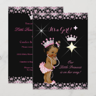 Convite Chuva de Bebê Princesa Rosa Preto Tiara Étnico