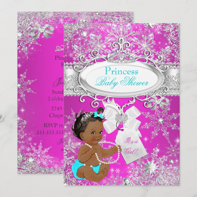Convite Chuva de Bebê Princesa Rosa Quente Água Etnico (Frente/Verso)