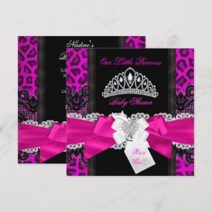 Convite Chuva de Bebê Princesa Rosa Quente Menina Leopardo