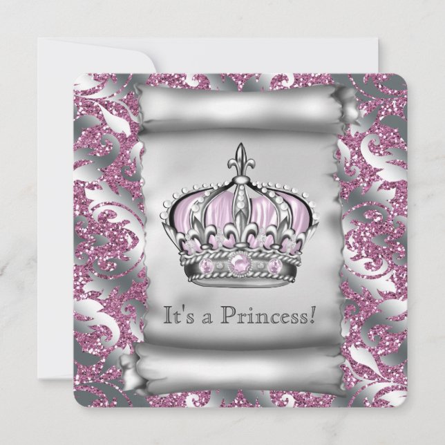 Convite Chuva de Bebê Princesa Rosa Real (Frente)