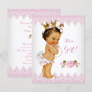 Convite Chuva de Bebê Princesa Rosa Rosa Bege Brunette