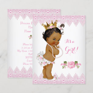 Convite Chuva de Bebê Princesa Rosa Rosa Bege Renda Branca