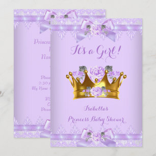 Convite Chuva de Bebê Princesa Rosa Roxa Lavanda Renda