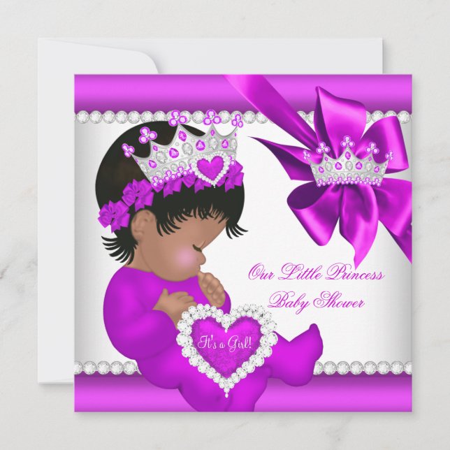 Convite Chuva de Bebê Princesa Rosa Roxo Tiara Étnica (Frente)