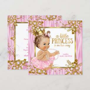 Convite Chuva de Bebê Princesa Rosa Seda Floral Morena