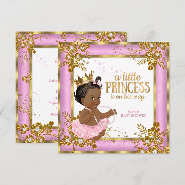 Convite Chuva de Bebê Princesa Rosa Tutu Floral Étnico (Frente/Verso)