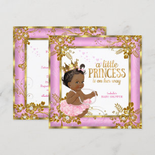 Convite Chuva de Bebê Princesa Rosa Tutu Floral Étnico