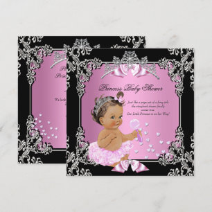 Convite Chuva de Bebê Princesa Rosa Tutu Preto Morena