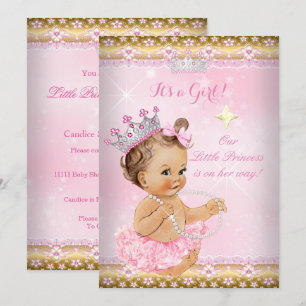 Convite Chuva de Bebê Princesa Rosa Tutu Tiara Dourada Mor