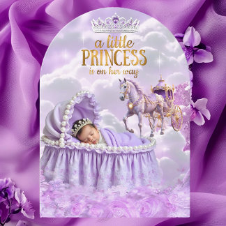 Convite Chuva de Bebê Princesa Roxa Carruagem de Cavalo