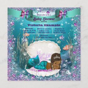 Convite Chuva de Bebê Princesa Sereia Afro-Americana