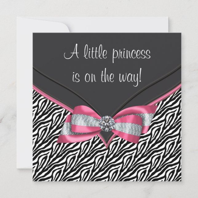 Convite Chuva de Bebê Princesa Zebra Rosa (Frente)