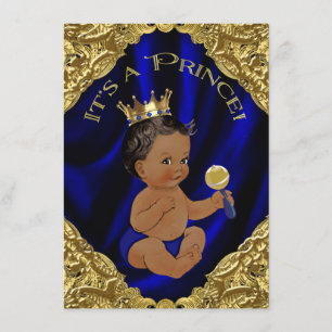 Convite Chuva de Bebê Príncipe Afro-Americano Blue Gold