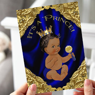 Convite Chuva de Bebê Príncipe Afro-Americano Blue Gold