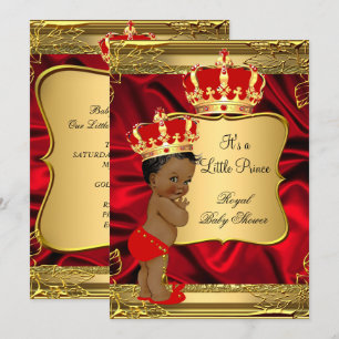 Convite Chuva de Bebê Príncipe Afro-Americano Dourado Verm