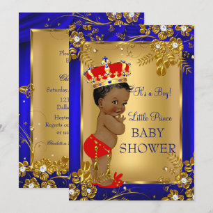 Convite Chuva de Bebê Príncipe Afro-Americano Dourado Verm