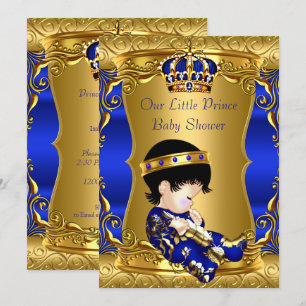 Convite Chuva de Bebê Príncipe Azul Dourado Bebê Menino Mo