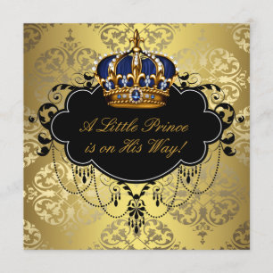 Convite Chuva de Bebe Príncipe Azul Marinho Preto Dourado
