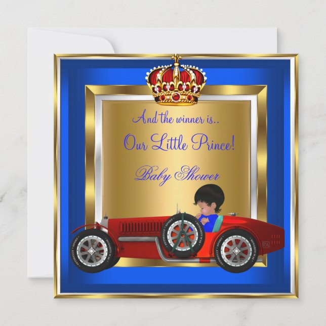 Convite Chuva de Bebê Príncipe Azul Menino Carro de Corrid (Frente)