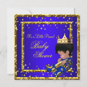 Convite Chuva de Bebê Príncipe Azul Real Dourado Coroa Men