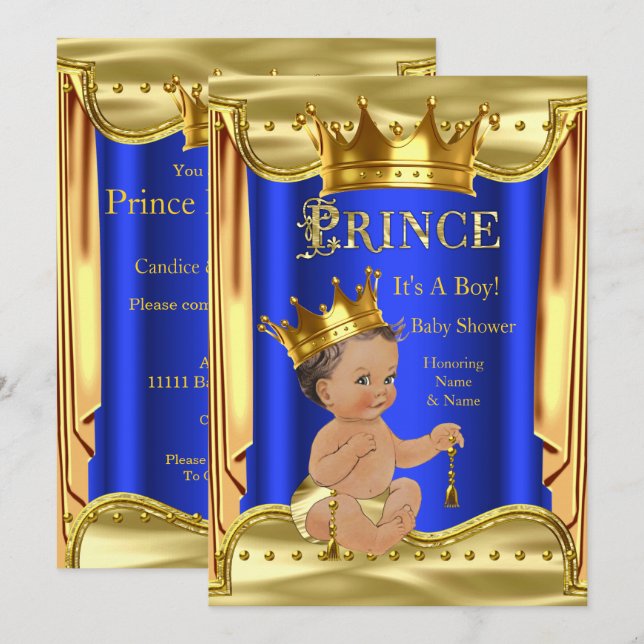 Convite Chuva de Bebe Príncipe Azul Real Menino Morena Dou (Frente/Verso)