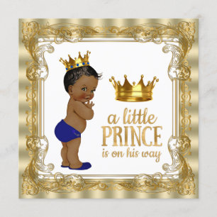 Convite Chuva de Bebê Príncipe Azul Royal Dourado Étnico