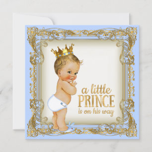 Convite Chuva De Bebê Príncipe Bebê Azul Dourado Príncipe