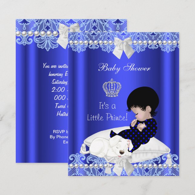 Convite Chuva de Bebê Príncipe Bebê Menino Azul Renda Cach (Frente/Verso)