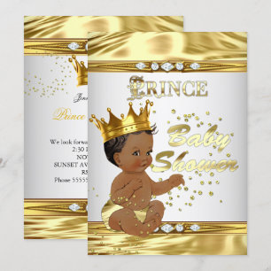 Convite Chuva de Bebê Príncipe Branco Dourado Etno