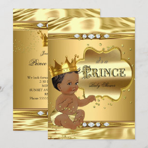 Convite Chuva de Bebê Príncipe Dourado Folheado a Ouro Men
