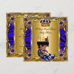 Convite Chuva de Bebê Príncipe Dourado Real Azul Menino