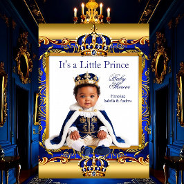 Convite Chuva de Bebe Príncipe Étnico Azul Real Ornamentad