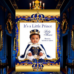 Convite Chuva de Bebe Príncipe Étnico Azul Real Ornamentad