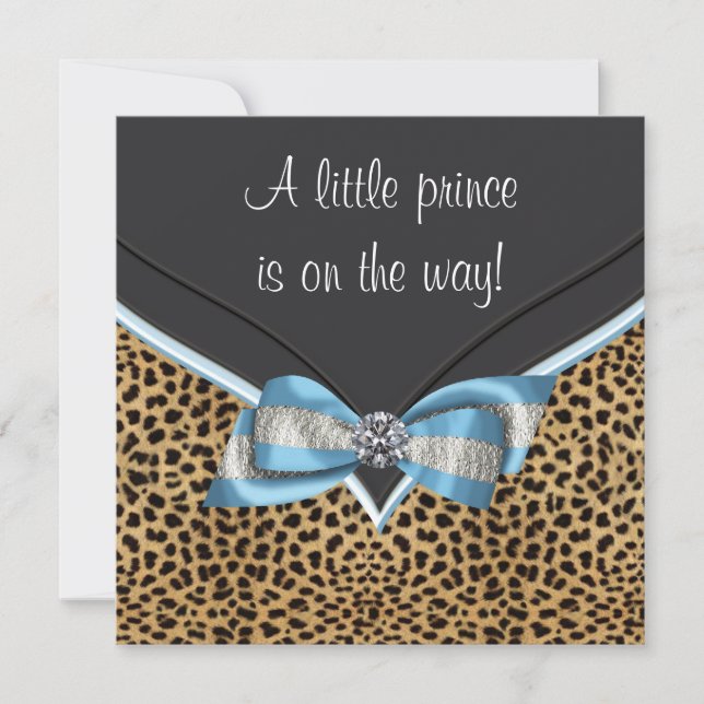 Convite Chuva de Bebê Príncipe Leopardo Azul Bebê (Frente)