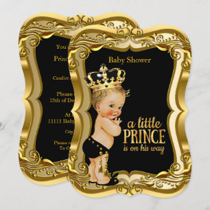 Convite Chuva de Bebe Príncipe Loirinho Preto Dourado