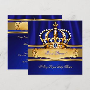 Convite Chuva de Bebê Príncipe Menino Azul Real Dourado