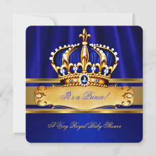 Convite Chuva de Bebê Príncipe Menino Azul Real Dourado