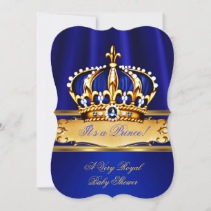 Convite Chuva de Bebê Príncipe Menino Azul Real Dourado