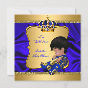 Convite Chuva de Bebê Príncipe Menino Azul Seda Afro-Ameri