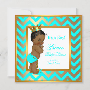 Convite Chuva de Bebê Príncipe Menino Dourado Azul Turques