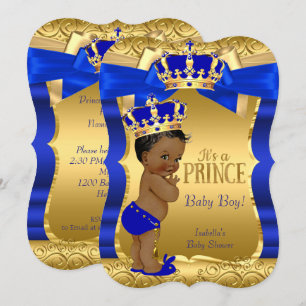 Convite Chuva de Bebê Príncipe Real Azul Dourado Arco Étni