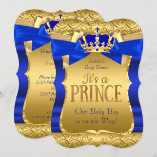Convite Chuva de Bebê Príncipe Real Azul Dourado Arco Meni