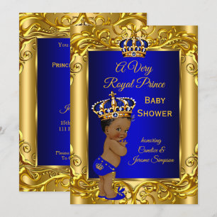 Convite Chuva de bebê Príncipe Real Azul royal dourado étn